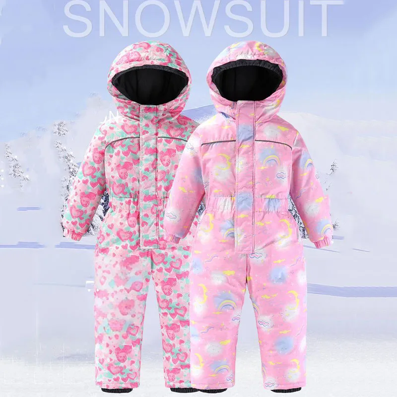 

Детские лыжные костюмы с принтом, детские костюмы на молнии с капюшоном, комплект водонепроницаемых ветрозащитных комбинезонов для занятий спортом на открытом воздухе, зимний комбинезон