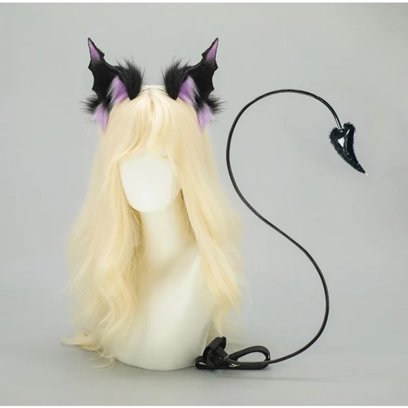 New Hot Handmade Halloween Dark Bat Ear Headpiece Comic-Con Moldable Devil Tail Set Night Club Sweetheart Bat Tail Cosplay Pros