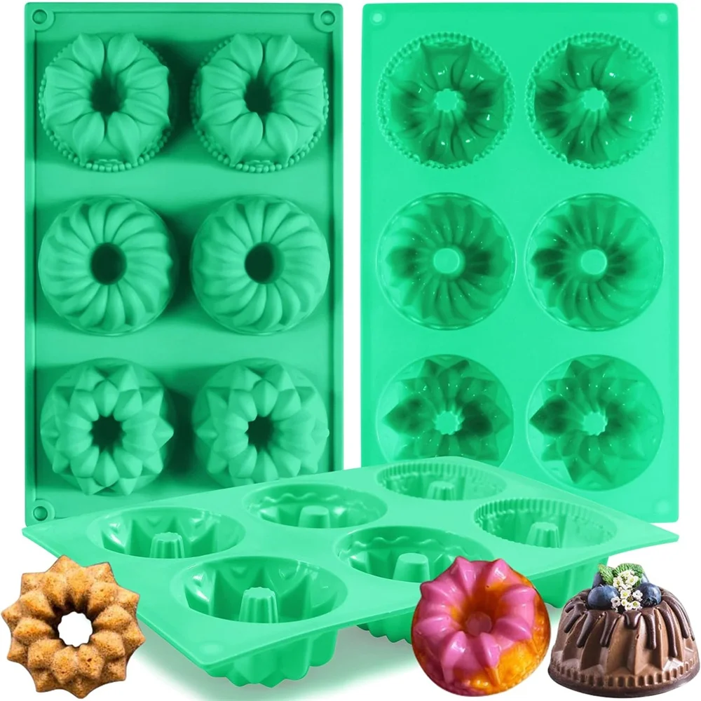 

3pcs Silicone Donut Baking Molds,Multicolor Doughnut Pans,DIY 6-Cavity Designs Donut Flower And Swirl Shaped,Suitable for Baking