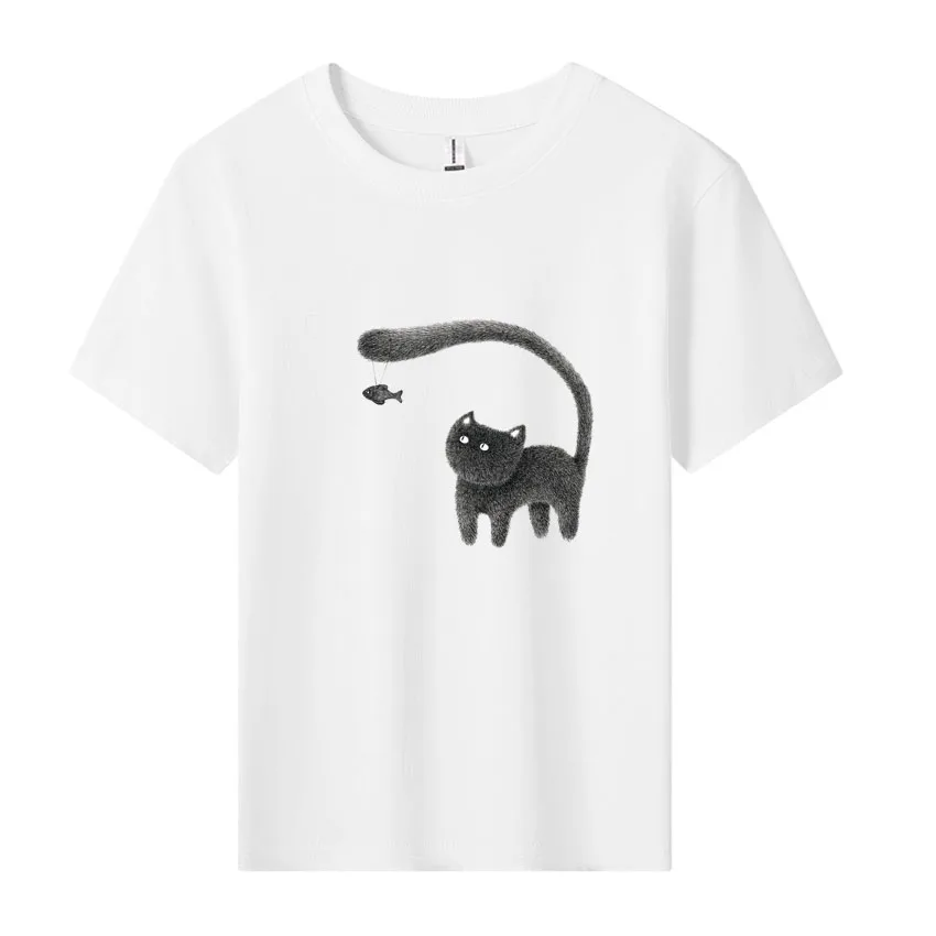 

Summer Children Cartoon T-shirt for Boy Lovely Cat Printing Boys T Shirt Girls Tops Tees Fashion Simple Cute Kids Clothes