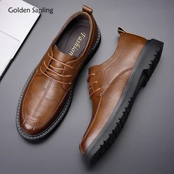 Zapatos Derby formales de Sapling dorado para hombre, zapatos Oxford de vestir, zapatos de negocios casuales para hombres, mocasines de boda planos de fiesta Social