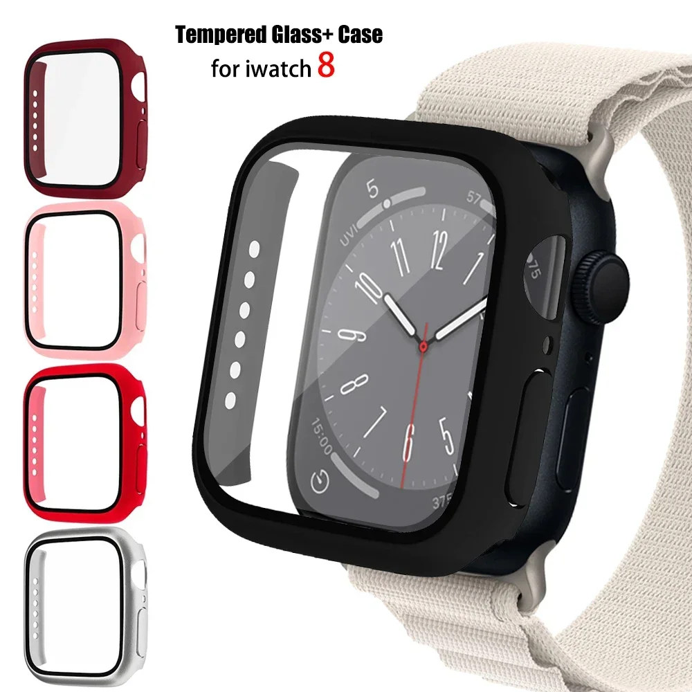 

Case for Apple Watch 8 7 45mm 44mm 40mm iwatch Series 6 SE 5 4 3 42mm 38mm glass+cover Screen Protector Apple watch Accessories