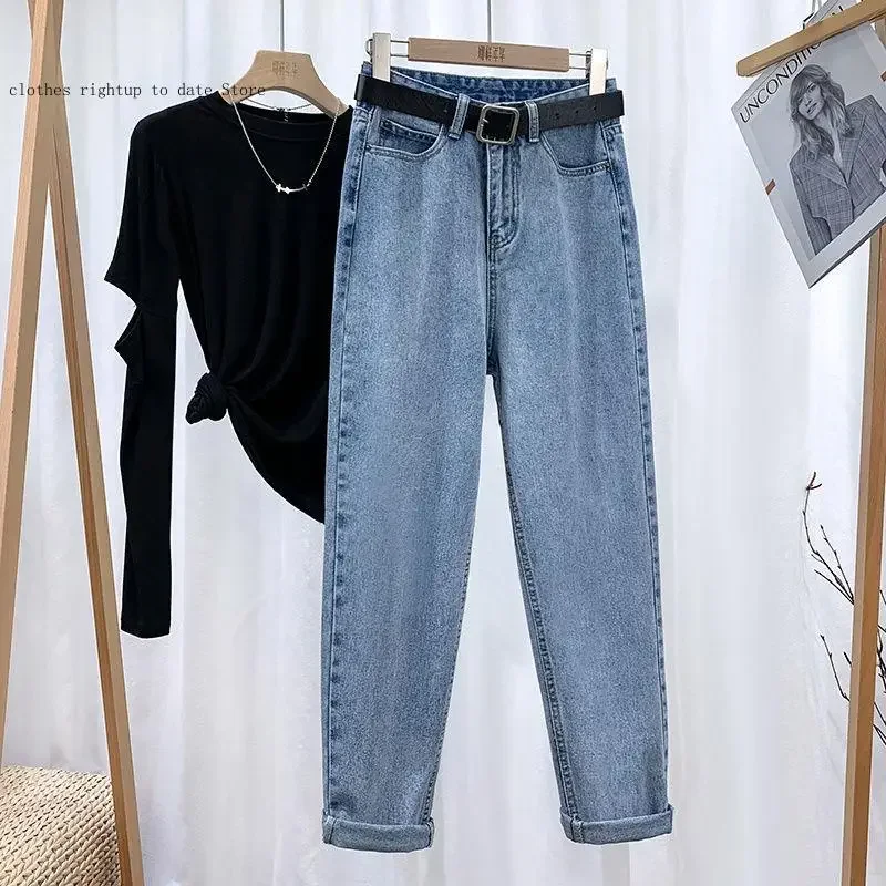 Loose  Jeans Mujer Retro Vintage Straight High Waist Jeans Women Boyfriend Mom Street Denim Jeans with Belt