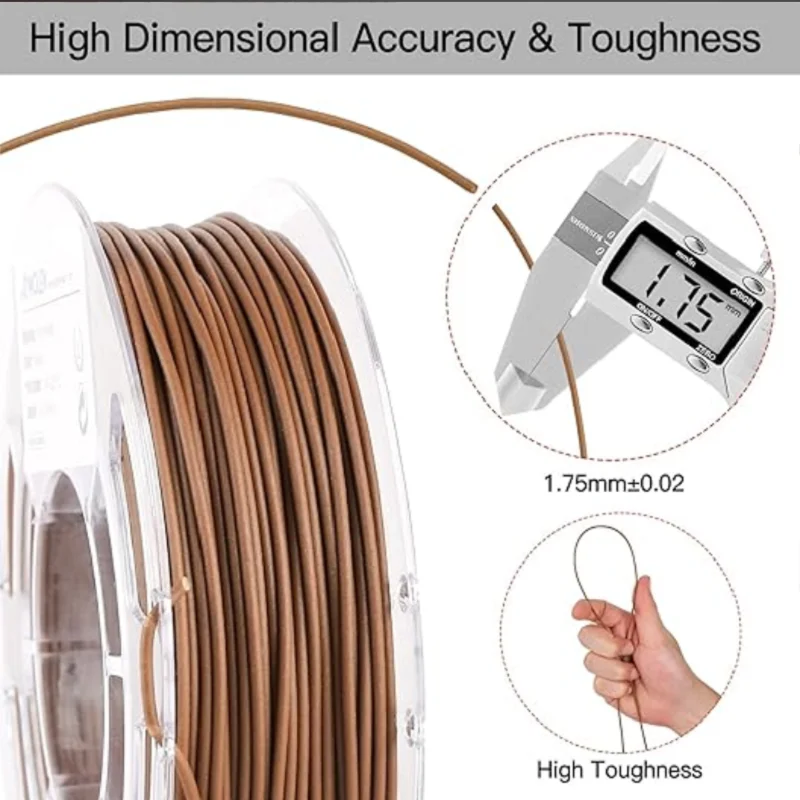 Filament PLA z dodatkiem drewna 1.75mm 1kg 500g 250g do drukarek 3D FDM, materiały plastikowe z proszkiem drewna, filament PLA o fakturze ciemnego czarnego orzecha włoskiego — zdjęcie produktu 5