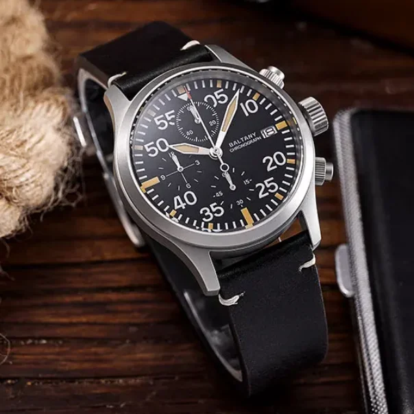 Baltany Men Chronograph Watch 39mm Quartz Wristwatch Military Sapphire 10ATM Waterproof VK67 BGW-9 Luminous