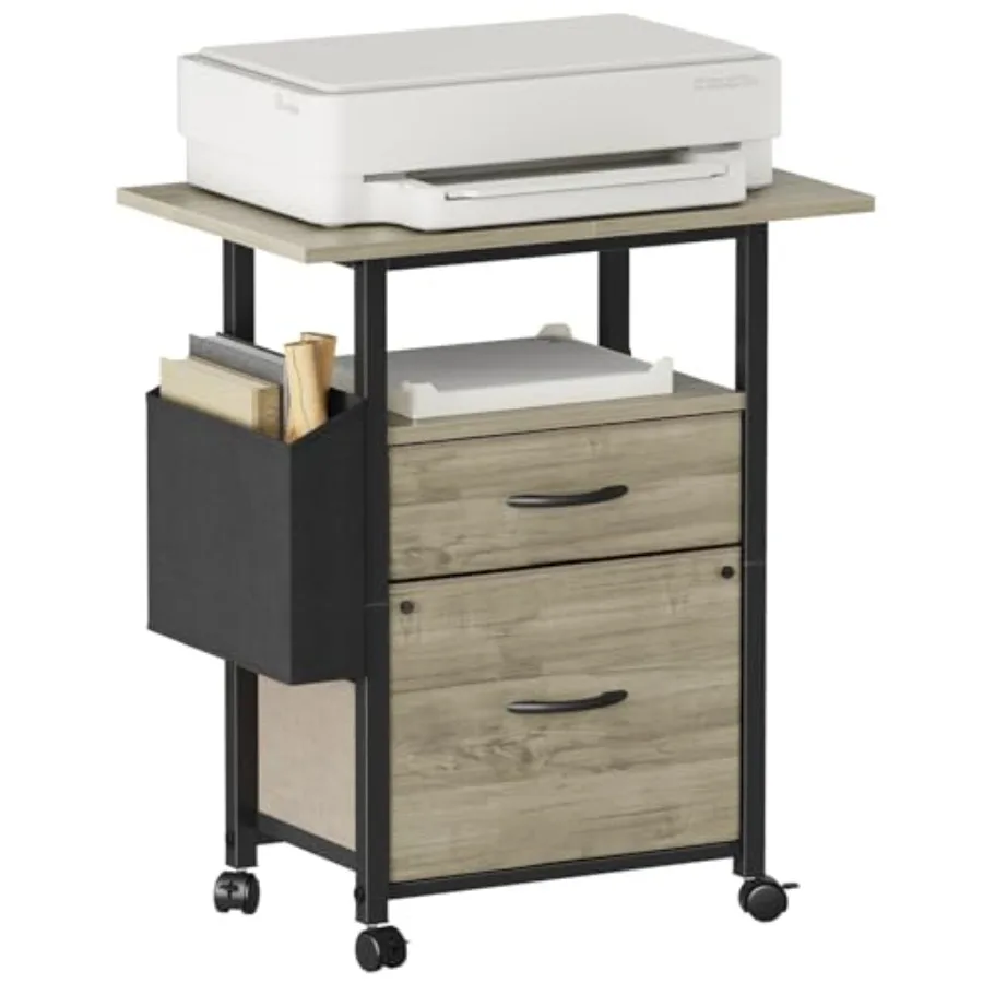 

2 Drawer File Cabinet with 24'' Extended Desktop, Mobile Filing Cabinet, Rolling File Cabinet with Side Bag, Fabric Drawer, Fit