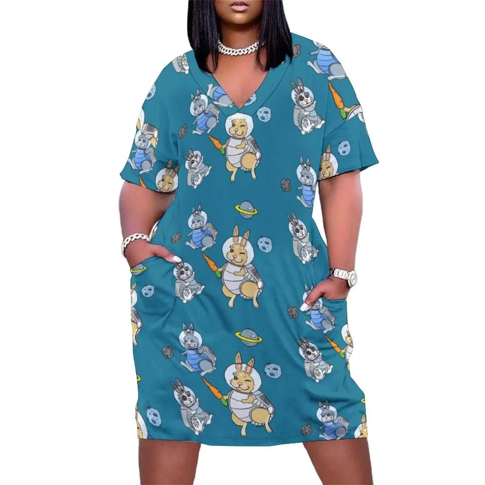 Space bunny astronauts Loose Pocket Dress Women's dresses Beachwear Bridesmaid dress woman