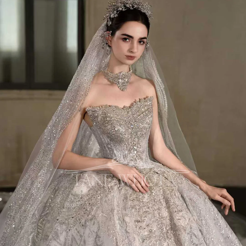 Vestidos de boda de lujo para novia con escote en forma de corazón, manga desmontable, vestido de baile con lentejuelas y cuentas personalizable