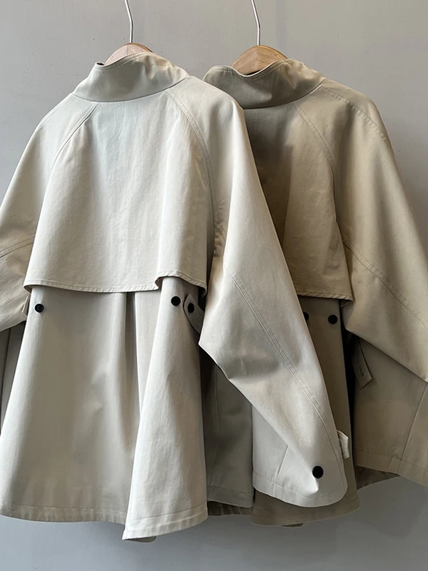 เสื้อโค้ทกันลมสไตล์เกาหลีสำหรับผู้หญิง ฤดูใบไม้ร่วง ฤดูหนาว รุ่นใหม่ 2025 แฟชั่นสุดฮิต สไตล์บริติช คอตั้ง