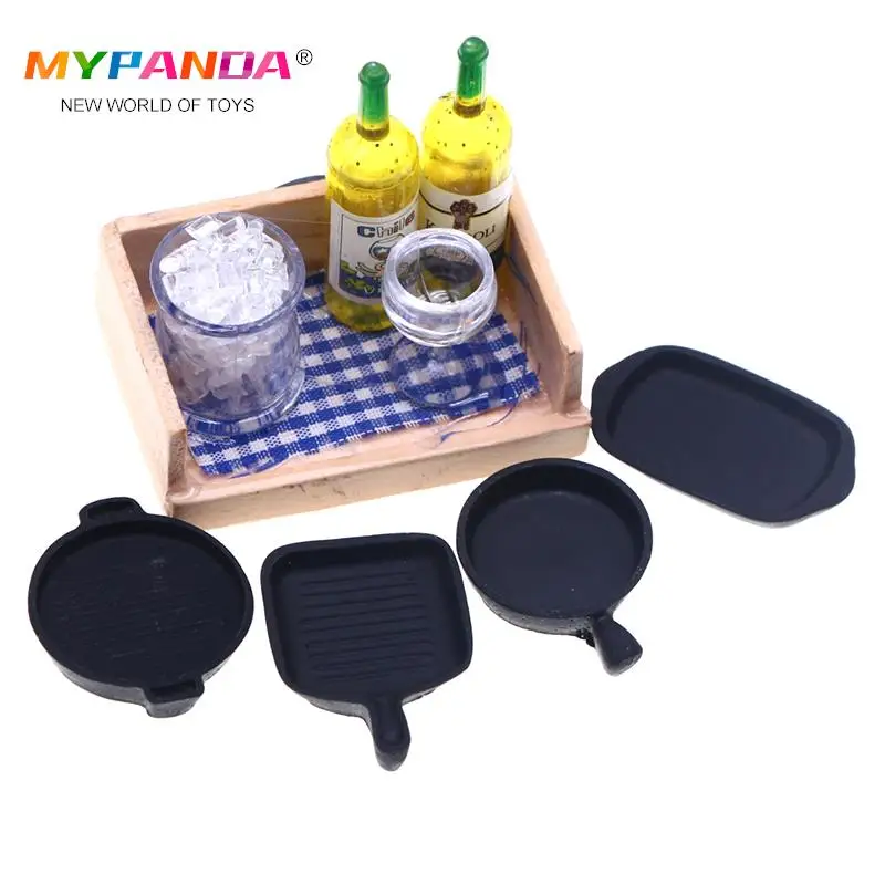 1Set Dollhouse Miniature Baking Tray Pan Steak Skillet Kitchenware Model Kitchen Decor Toy Doll House Accessories