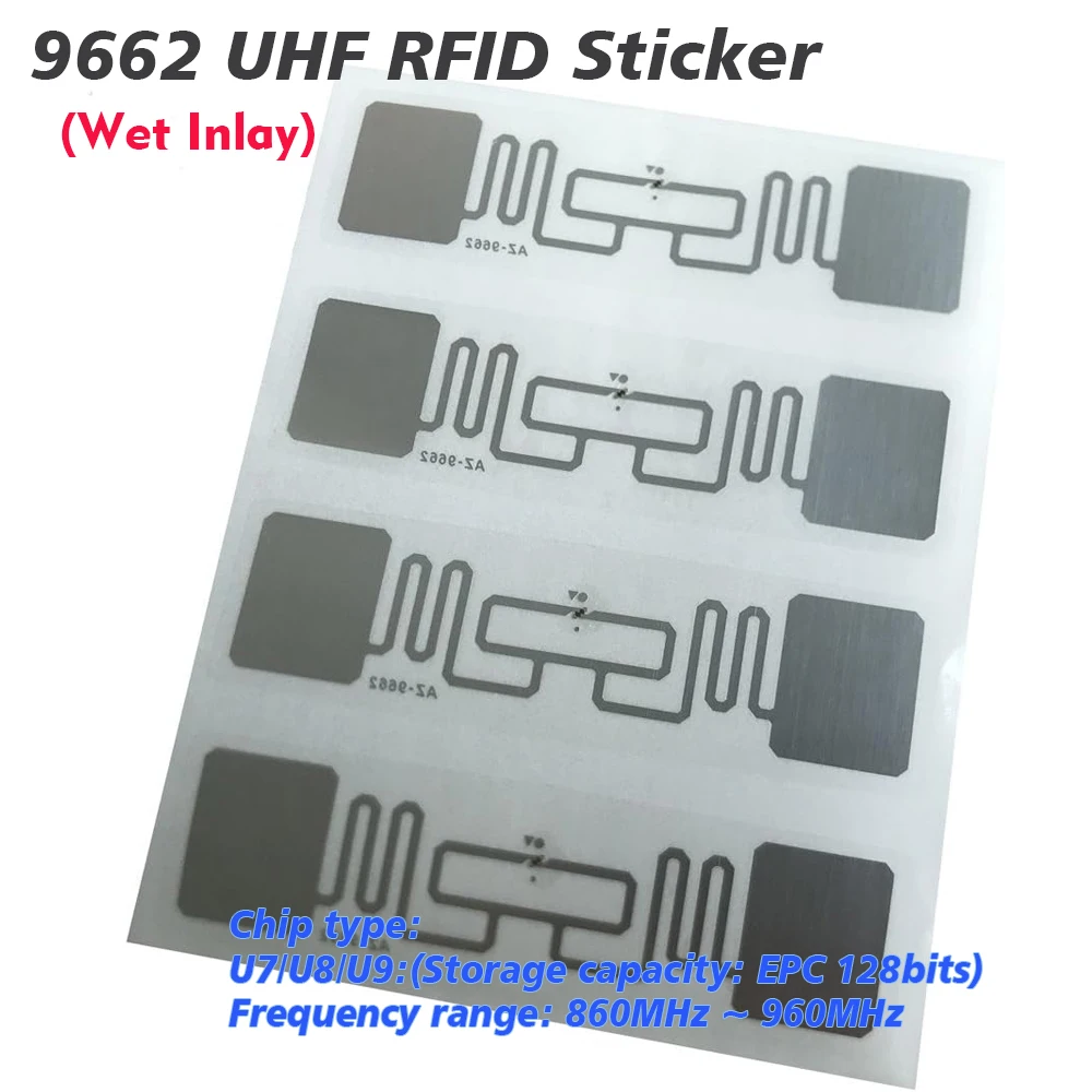 50/100Pc 9662 UHF RFID Sticker  RFID UHF Tags Sticker 860-960MHz Long Range U8/U9 Lable Adhesive for Sports Timing Race Vehicle