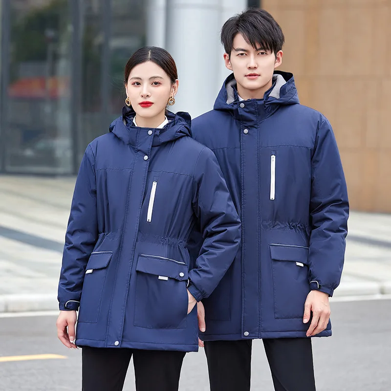 Black Jewelry Shop down Cotton-Padded Jacket Overalls Women's Mid-Length Business Wear Cotton-Padded Jacket Winter Workwear Cott - Image 2