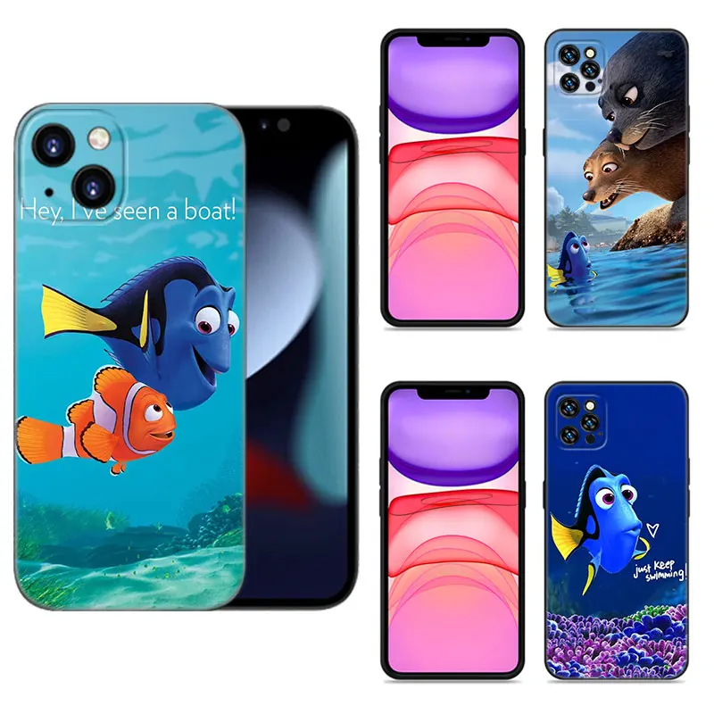 Finding Nemo Dory Black Silicone Phone Case For Apple iPhone 12 13 Mini 11 14 15 Pro Max 7 8 Plus X XR XS SE 2020 2022