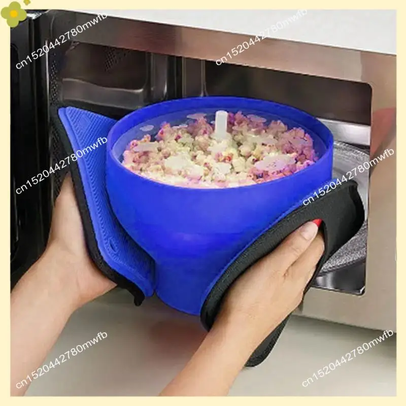 LDHL Popcorn Microwave Silicone Foldable Kitchen Easy Tools DIY Popcorn Bucket Bowl Maker With Lid,Light Blue Durable