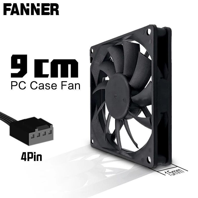 

FANNER 9015 9CM radiator fan ultra-thin 15mm thickness 12V/4Pin PWM liquid bearing 800-2200rpm chassis cooling ventilation fan.