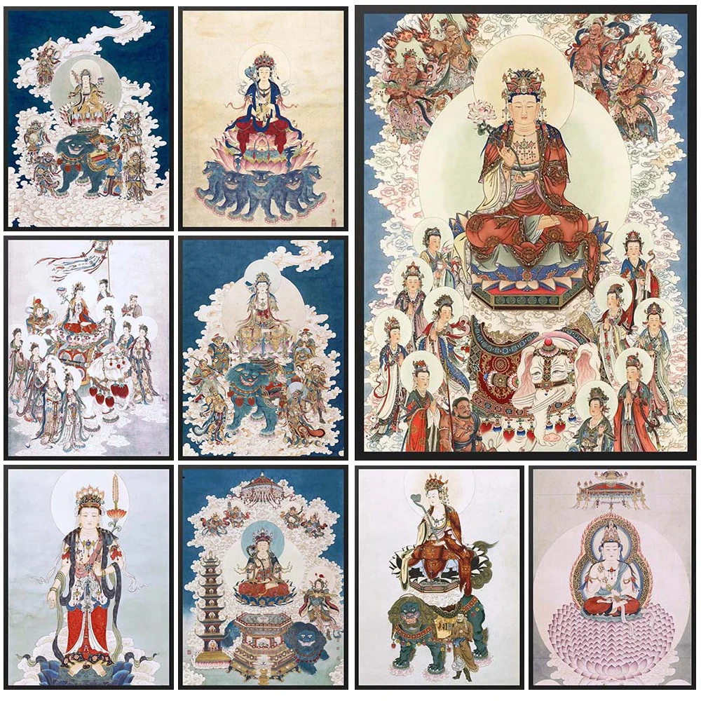 Guanyin Bodhisattva Buddism Maitreya Buddha Religion Poster Wall Pictures For Living Room Wall Art Canvas Painting Unframed