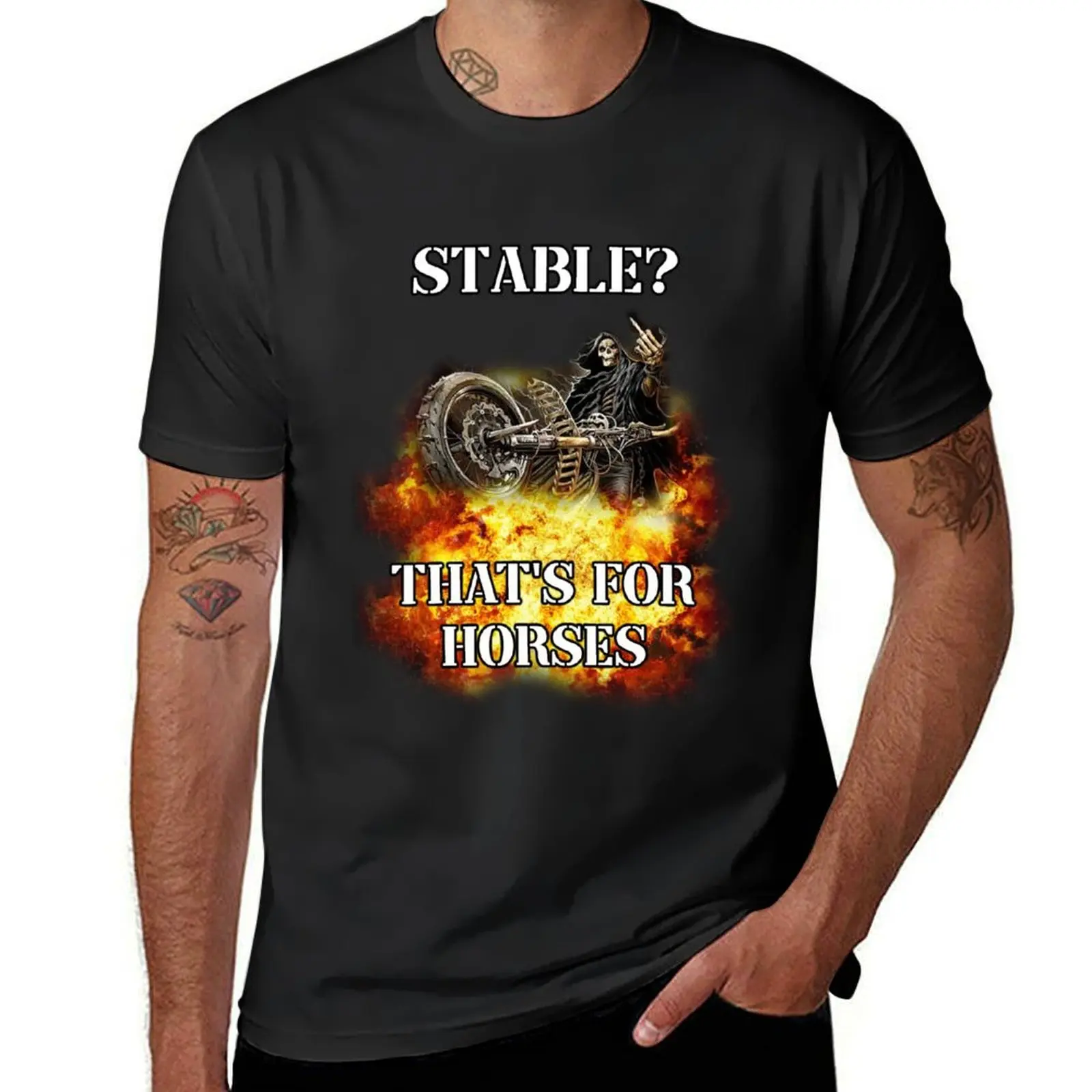 stable? thats for horses badass skeleton T-Shirt sublime quick drying mens plain t shirts