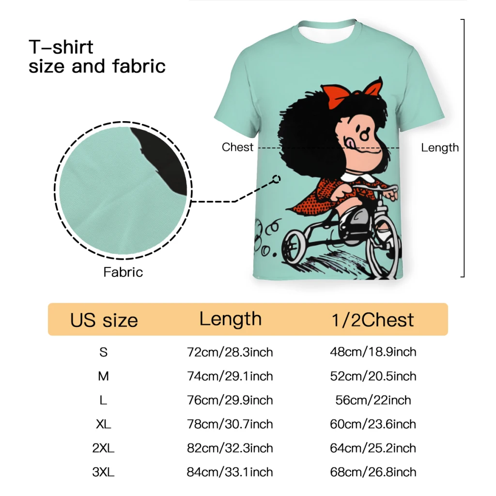 On A Bicycle Enjoys LifeAnime Mafalda Polyester Print Men T Shirt Outdoor Sports Quick-drying Clothes Casual T-Shirt Street Tees