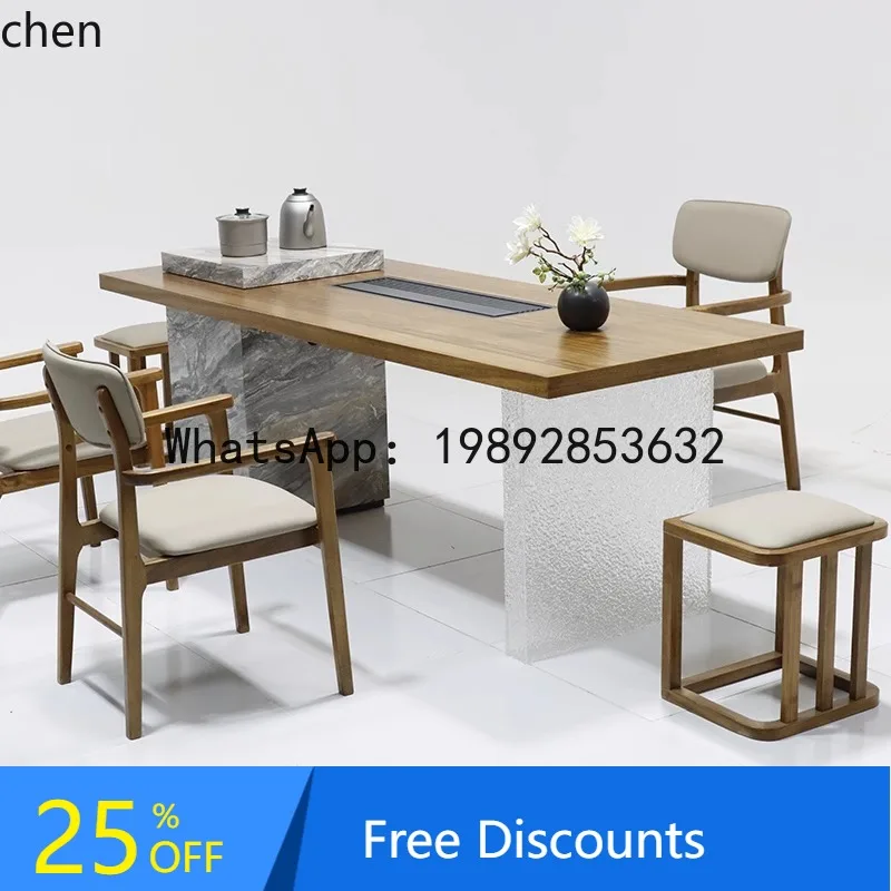 

Solid Wood Tea Table and Chair Set Simple Office Zen Tea Table Coffee Table