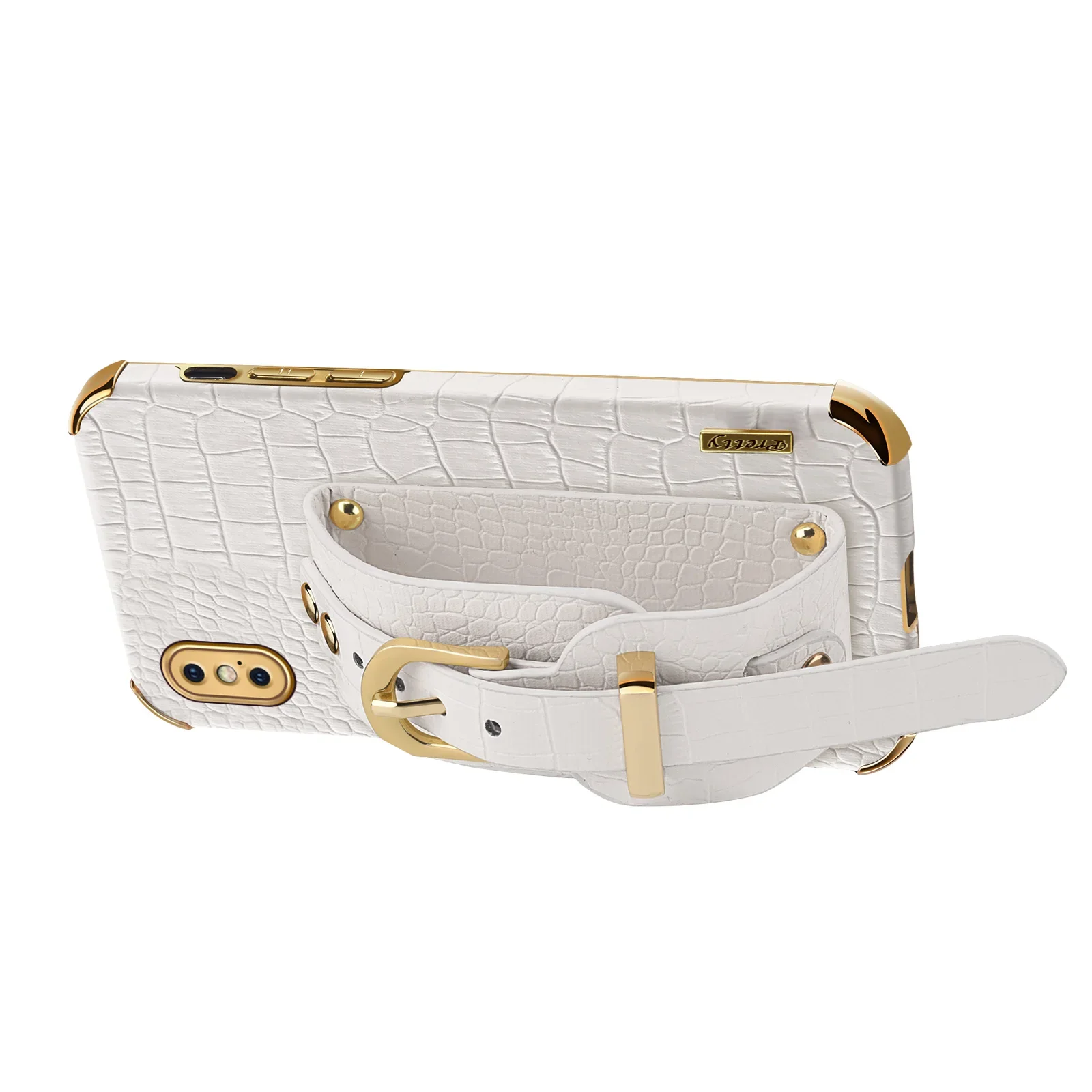 Wristband Wrist Strap Crocodile PU Leather Soft Phone Case For IPhone XS Max X XR Anti-Drop Holder Stand Cover Silicone Cases