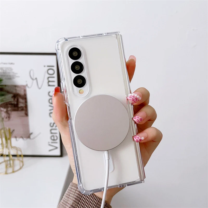 For Magsafe Magnetic Folding Case Samsung Galaxy Z Fold 6 5 4 3 W24 W23 W22 W21 Clear Hard PC Wireless Charging Shockproof Cover