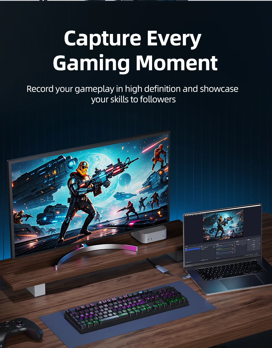 CABLETIME Video-Aufnahmekarte USB 3.0 4K HDMI zu USBA USB-C HDMI Video-Grabber-Box für PC Computer Kamera Live-Gaming – Detail 5