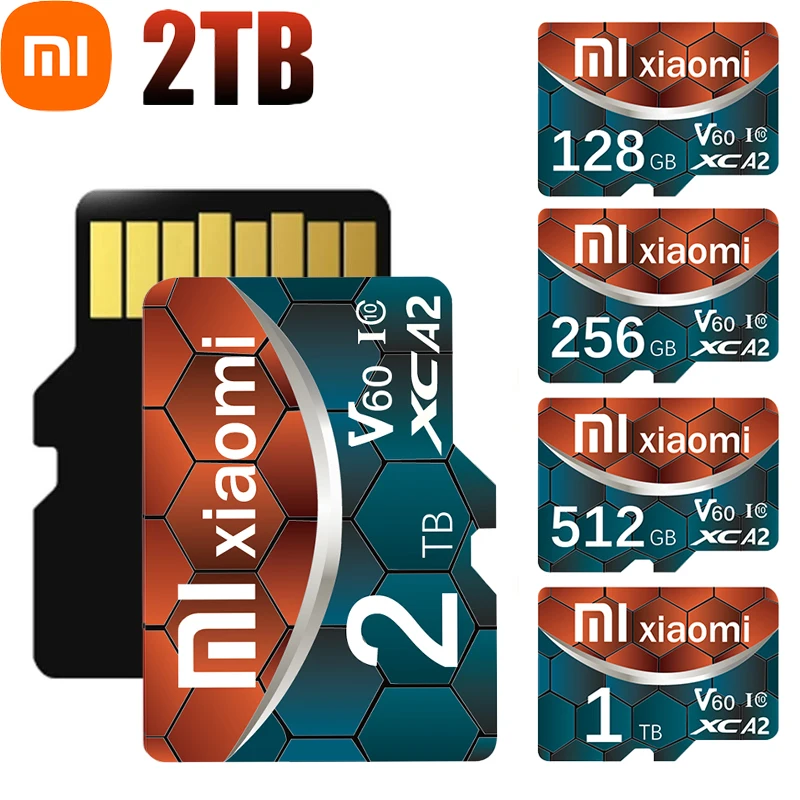 การ์ดหน่วยความจำ Xiaomi 2TB 128GB Class 10 V60 TF 1TB Mini SD การ์ด512GB A2 256GB U3 Micro TF SD การ์ดความเร็วสูง128GB