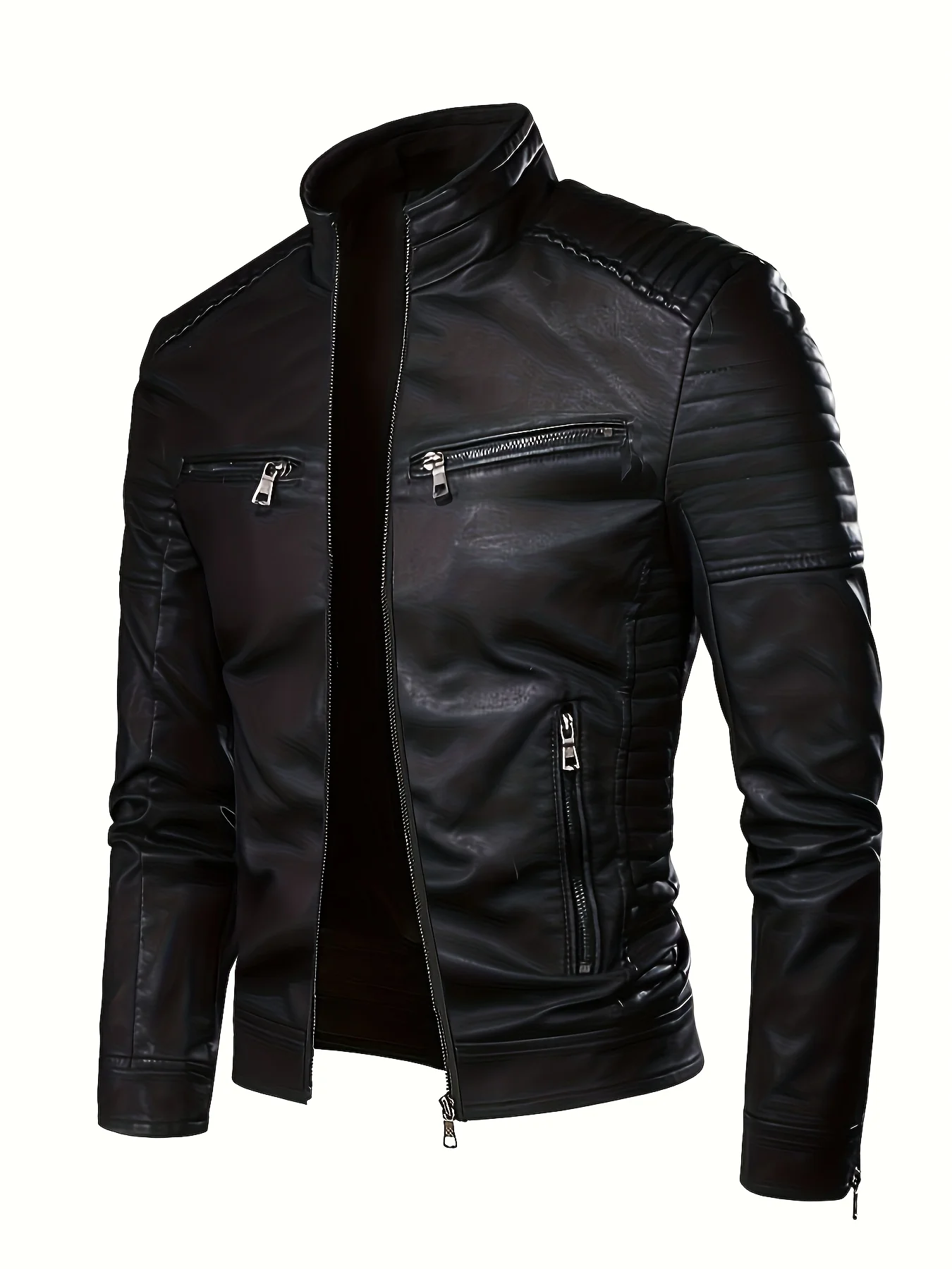 

Mens Punk Motorcycle Jacket Vintage Biker Style Stand Collar Full Zip Windbreaker Durable Outerwear Fashion Moto Gear Casual