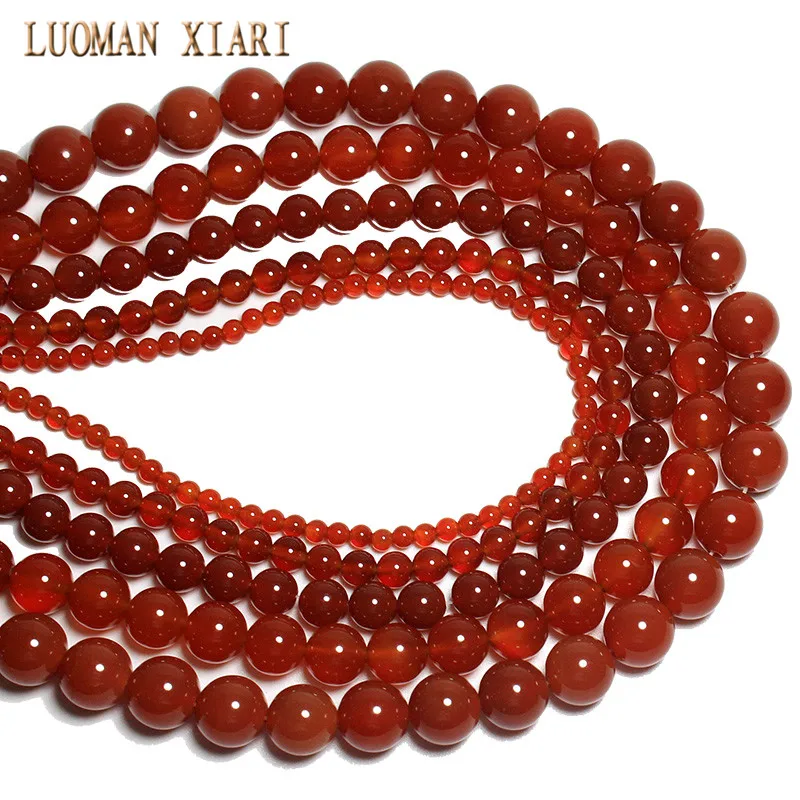 Natural Stone Beads 5A Red Agate Loose Round Spacer Bead For Jewelry Making DIY Bracelet Necklace Beadwork 2/3/4/6/8/10/12mm