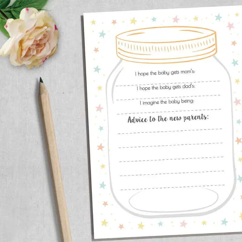 Paquete 10 tarjetas consejos y predicciones para Baby Shower, juego género neutro para niño y niña