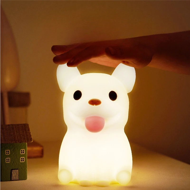 Bulldog Silicone Night Light, Cute Cartoon Light, Carregamento USB, Escurecimento do quarto, Cabeceira Atmosfera Lâmpadas