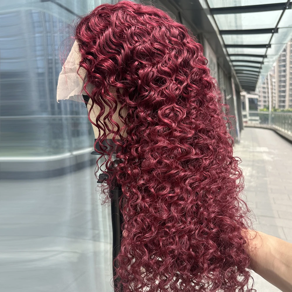 

99j Burgundy Water Wave Wigs Human Hair 13x4 HD Lace Frontal Wigs Curly Red Colored Lace Front Human Hair Wigs For Women