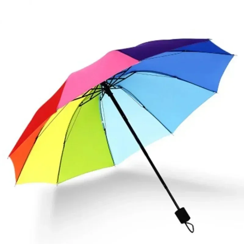 Folding Umbrella Advanced Sense Sunshade Umbrella Double Breathable Rainbow Umbrella Rain and Sunshine Triple Folding Umbrella