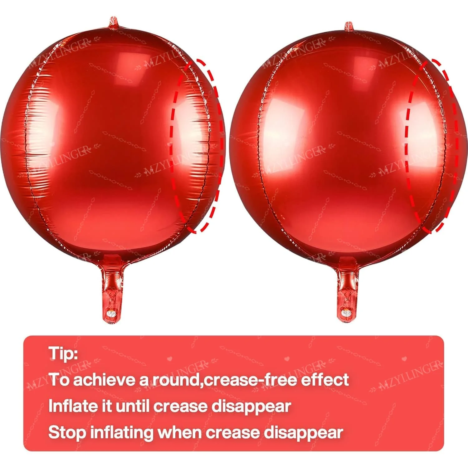 12 Stück rote 4D-Ballons, 22 Zoll, zum Aufhängen, runde 4D-Folienballons in Rot, passend zu roten Bändern, für Weihnachts-, Geburtstags- und Hochzeitsdekoration, Globo. – Detail 1