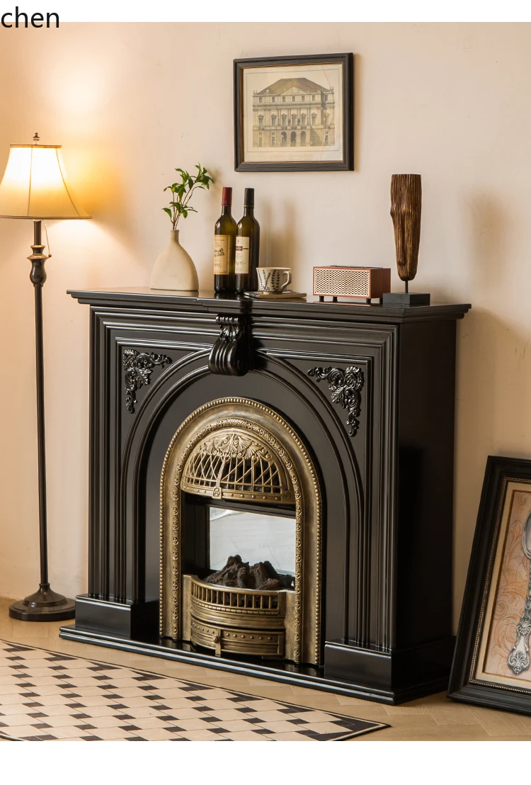 YFY  Vintage Fireplace Cabinet Solid Wood Entryway Cabinet Decorative Cabinet Integrated