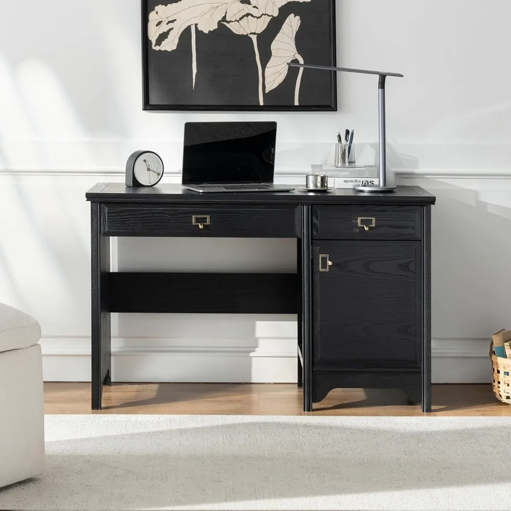 

47" Solid Wood Executive Desk, Farmhouse Office Computer Desk with 2 Drawers & Storage Cabinet, Wooden Writing, Customized