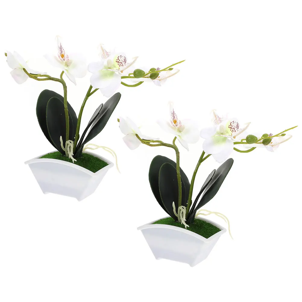 

2pcs White Simulation Phalaenopsis Orchid Artificial Potted Flowers Fake Bonsai Realistic Decor Lifelike Plants Plastic Faux