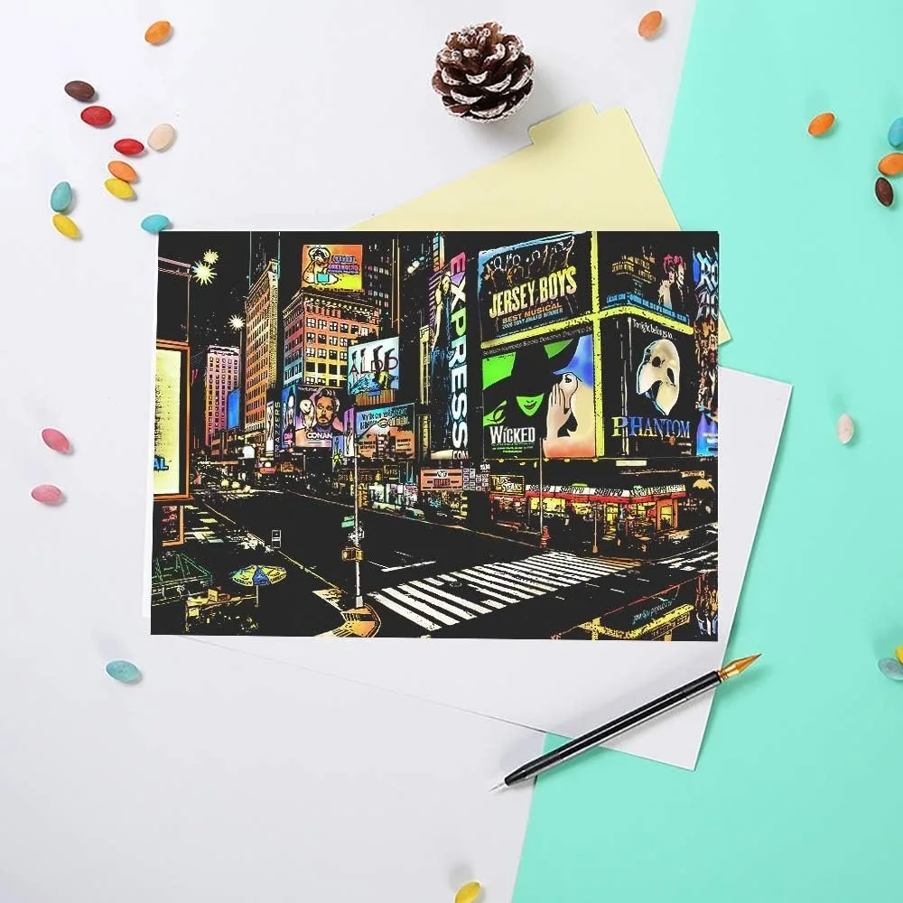 청소년과 성인을 위한 스크래치 및 스케치 아트, 레인보우 나이트씬 스크래쳐(A4), 스크래치 카드 4개 및 드로잉 펜