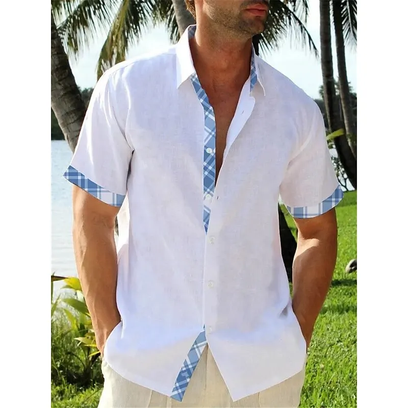 Men's shirts casual and comfortable summer shirts beach short-sleeved shirts color block lapels daily resort wear fashion