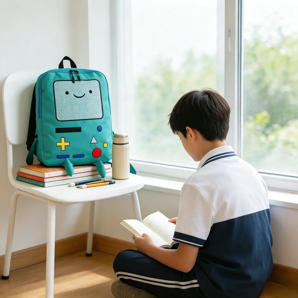 Unisex 3D Robot Cartoon 14 Inch Canvas School Backpack Kawaii Large Capacity Breathable Student Bag Ideal Back to School Gift