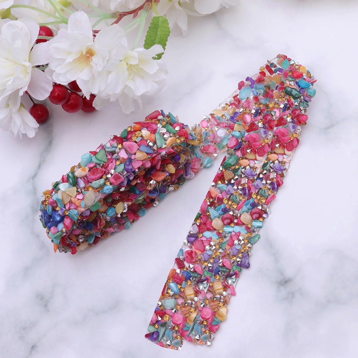

1PC Colorful Stone Glue Strips Rhinestone Applique Trim for Dress Belt Sash Sewing Craft Iron On Decorative Elegant