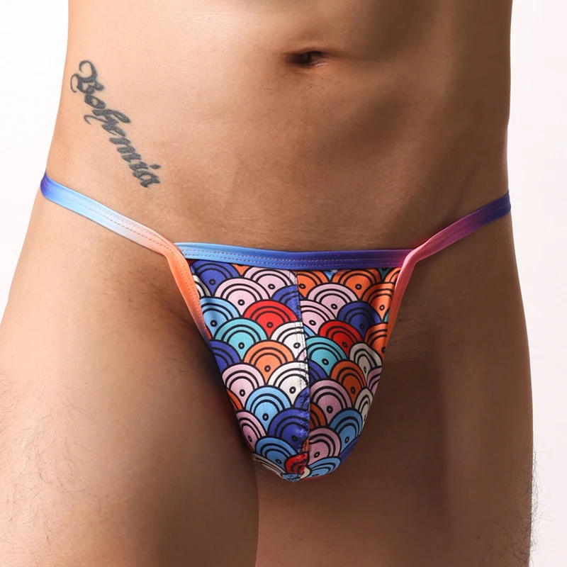 

EUR Size Men G-string And Thong Sexy Low-rise Printed Underpants Ice Silk Thin 3D U Bulge Pouch Erotic Underwear T-back Panties