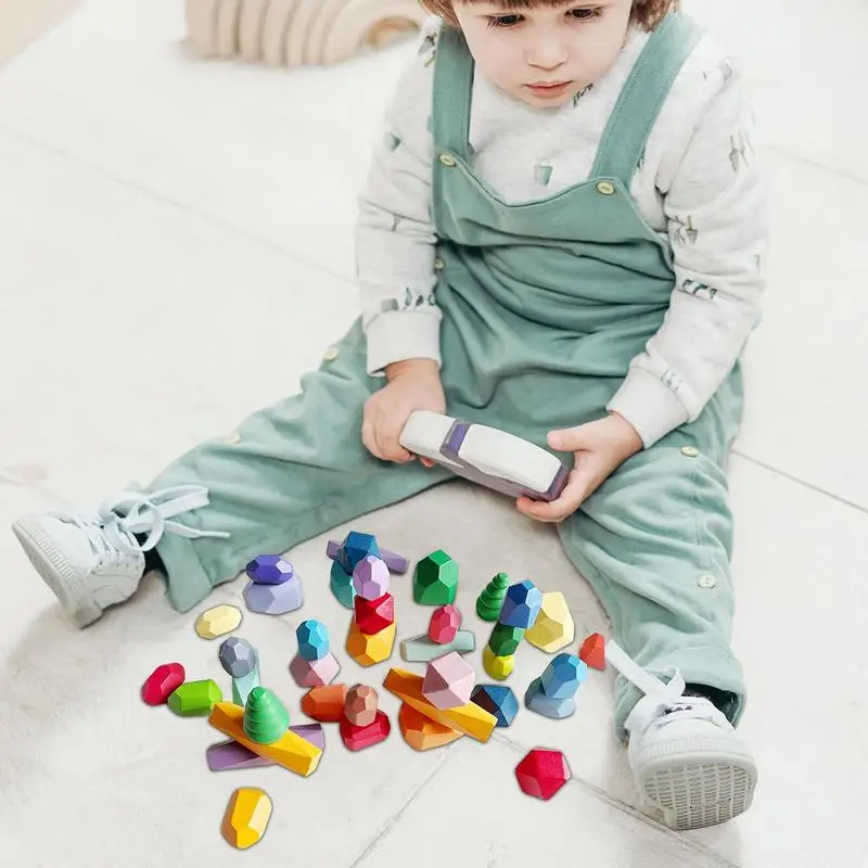 Juego de bloques de construcción sensoriales para niños, clasificación de piedras apilables, 38 Uds., bloques de construcción poliédricos de aprendizaje coloridos para 1-6 años