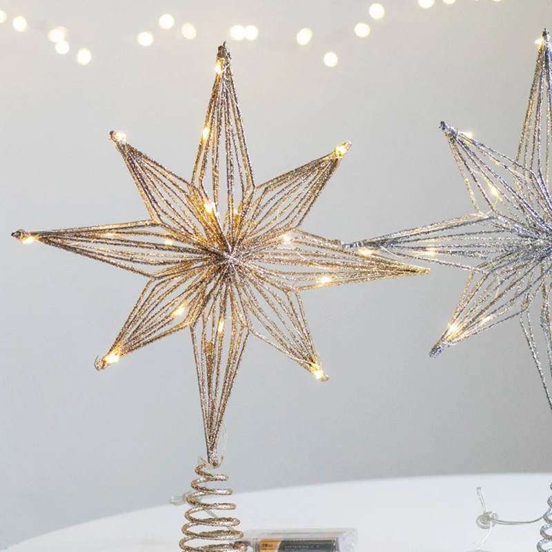 Christmas Tree Toppers Star LED Lamp Home Christmas Decorations For Tree Ornaments Eight-Pointed Star Tree Light