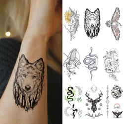 10pcs Black Animal Waterproof Temporary Tattoo Sticker Lion Snake Eagle Dolphin Deer Rose Body Art Arm Fake Tattoos Women Men