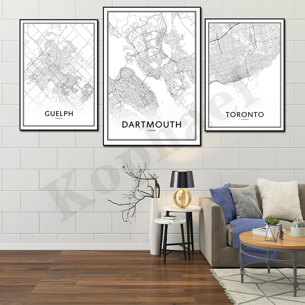 Dartmouth Guelph Toronto Vancouver Winnipeg Ottawa City Map Home Wall Decor Poster