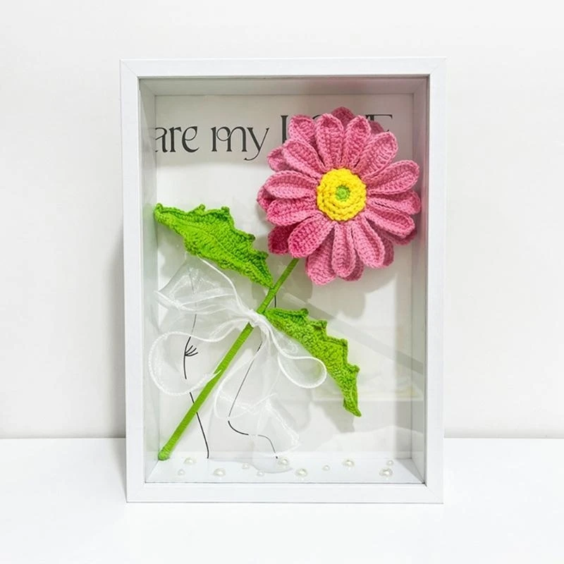 L9NB Hand-knitted Flower with Photo Frame Crochet Flower Finished Handcraft Flower