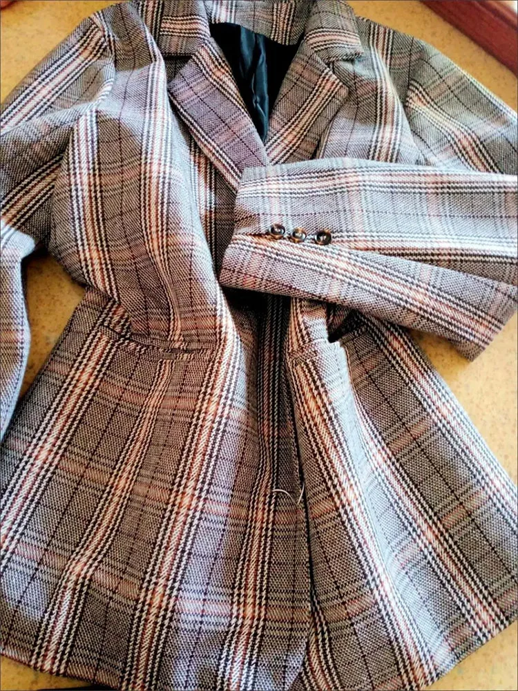 2023 Fashion Spring Autumn Plaid Suit Jacket Women Casual Blazers Small Coat Lady Outerwear Loose Tops Female Lattice Blazers