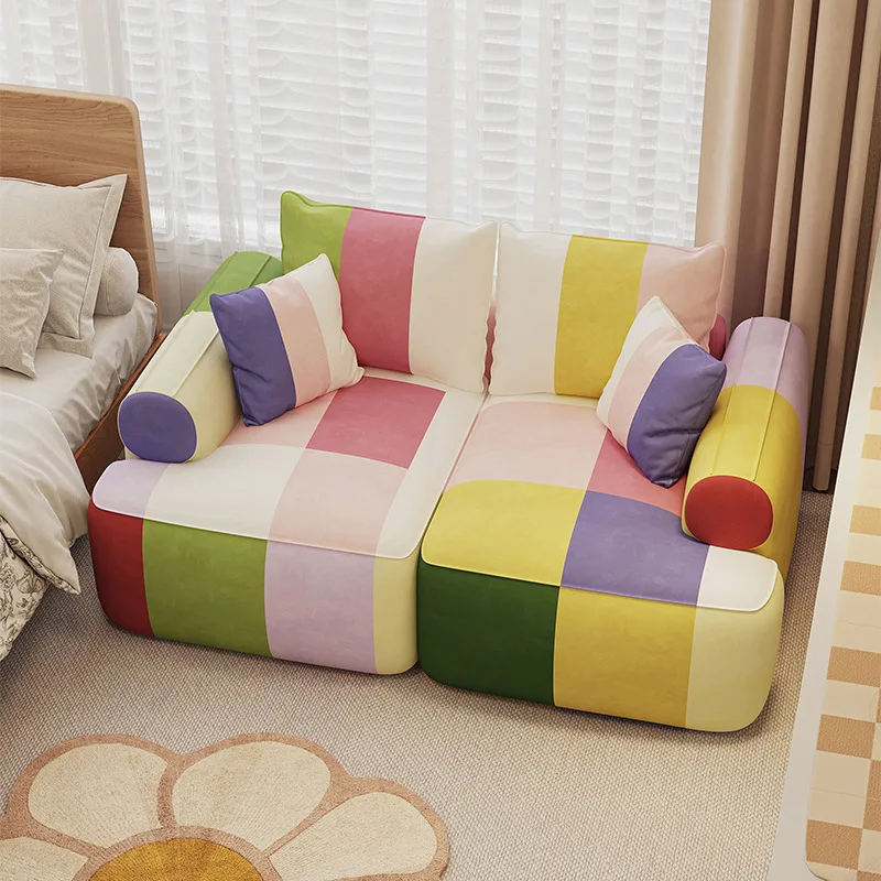 Divanetto ad angolo lettura per bambini, soggiorno, camera da letto, divano doppio in tessuto dopamina