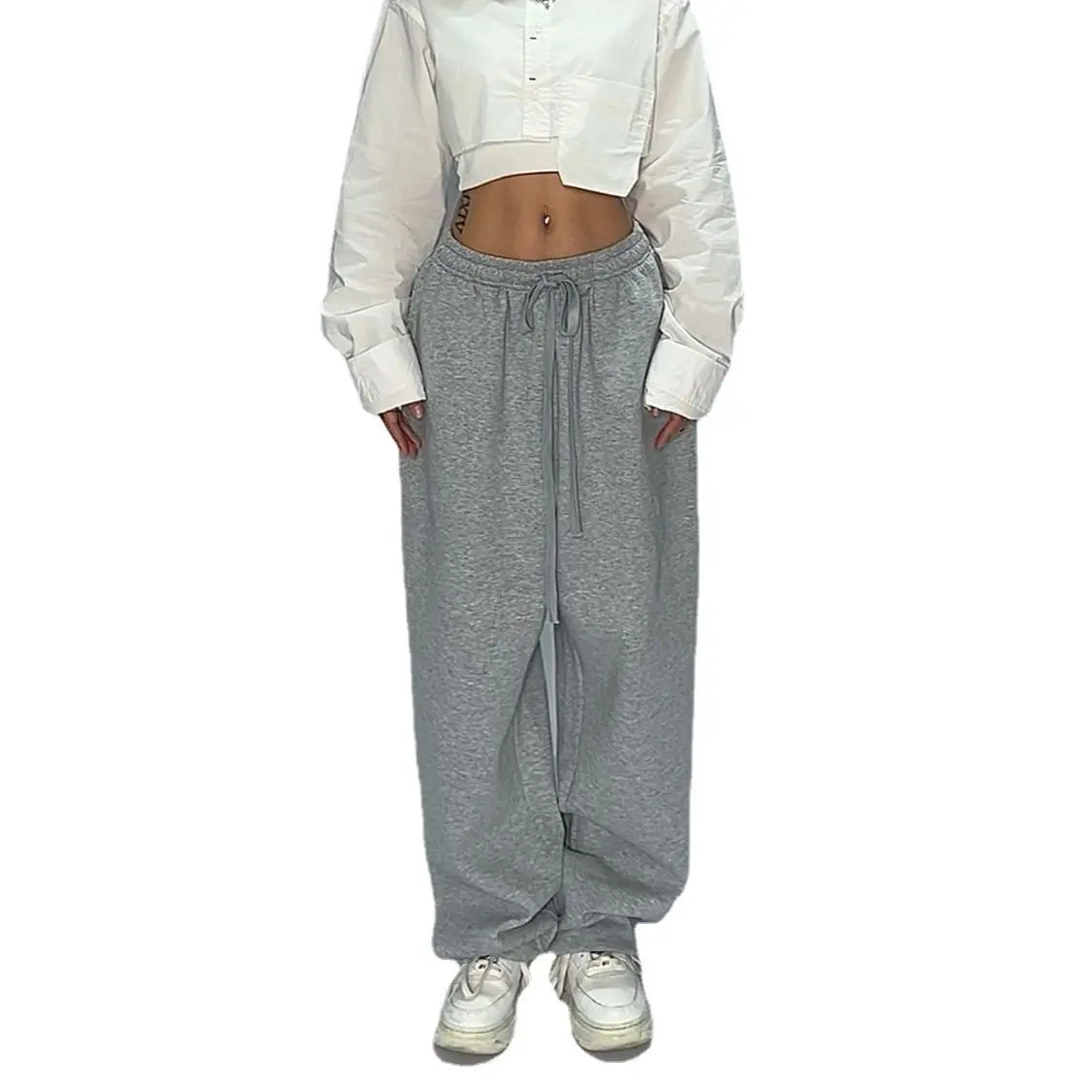 Y2K Gray Jogging Sweatpants Women Hippie Streetwear Oversized Sports Pants Loose Straight Wide Leg Trousers Korean Style